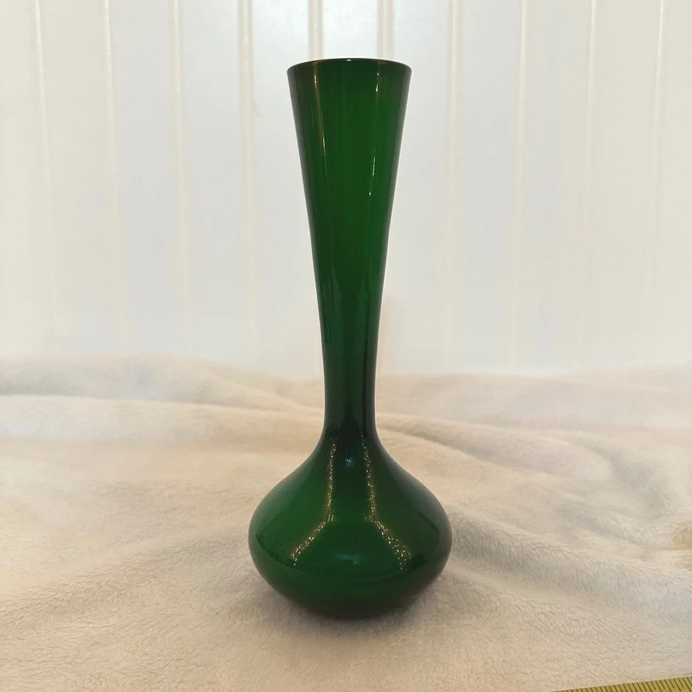 Vintage Bud Vase Home 7in Emerald Green Excellent Cased Glass MCM Style Art